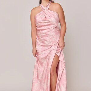 Revelry Athena Satin Floral Print Dress in Blush Bouquet